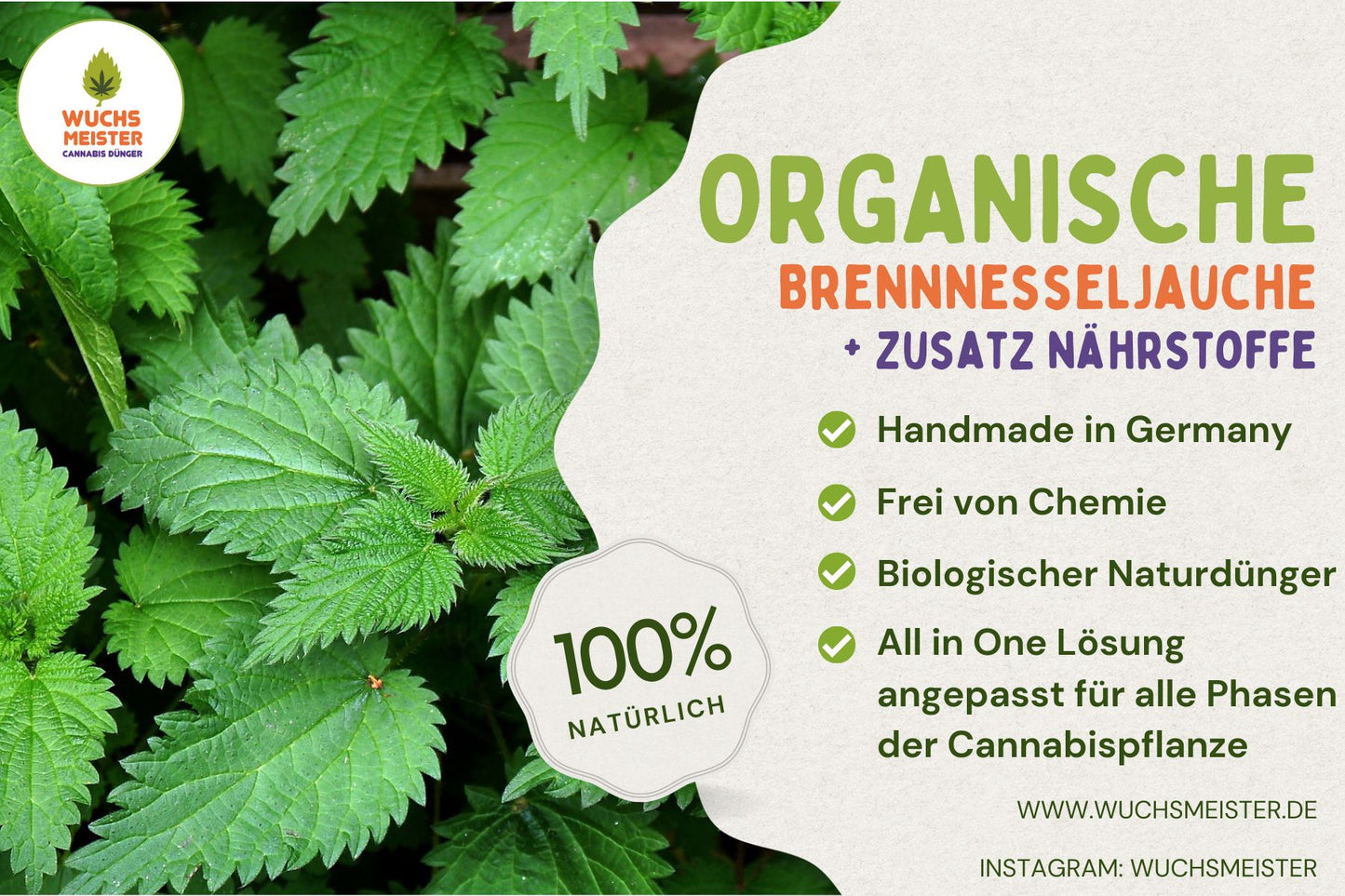 Wuchsmeister Brennnesseljauche 1L organischer Grow Cannabis Dünger All in One für Cannabispflanzen Wachstumsphase und Blütephase - Indoor und Outdoor